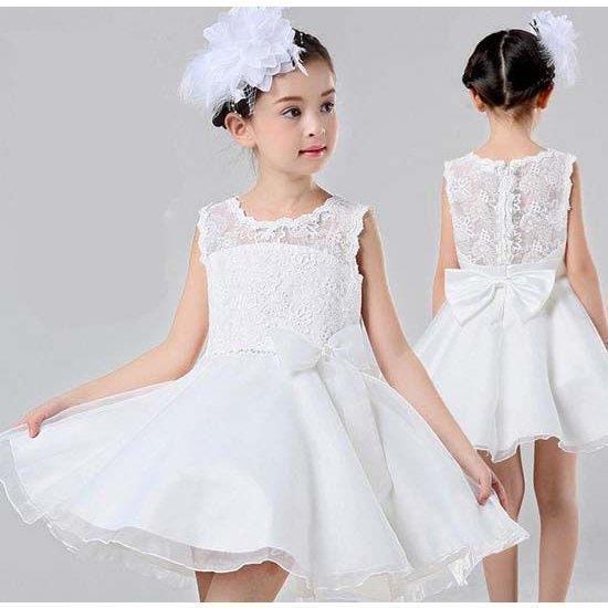 レースドレス 2個蝶結び ノースリーブ フォーマルドレス 子供  ベビードレス ワンピース 結婚式 子供服 女の子 子供ドレス チュチュスカート キッズ 子供 キッズの画像