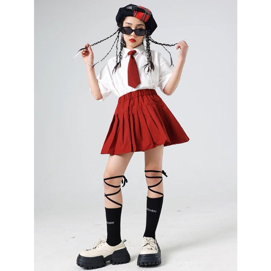 キッズダンス衣装 白 黒 赤 制服 K-POP 韓国 ヒップホップ 衣装 派手