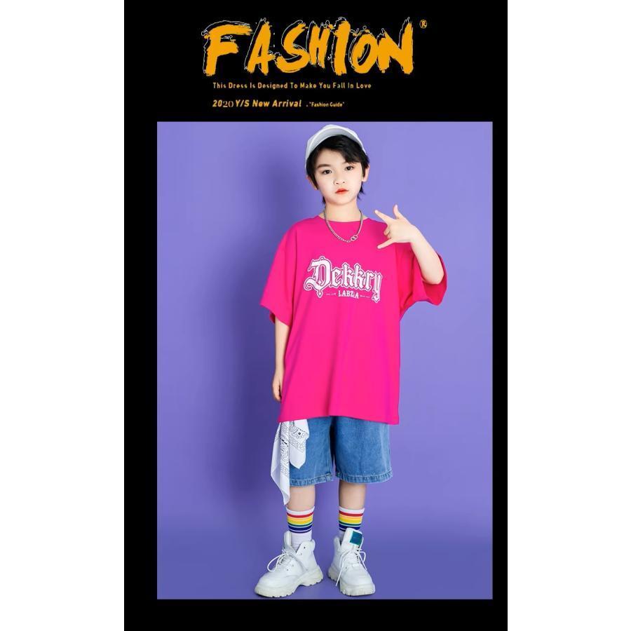 キッズダンス衣装 Tシャツ トップス ヒップホップ 衣装 K-POP 韓国 黄緑 紫 白 緑 オレンジ 水色 ピンク｜greensmiling｜15