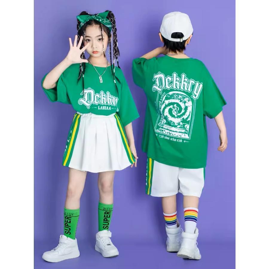 キッズダンス衣装 Tシャツ トップス ヒップホップ 衣装 K-POP 韓国 黄緑 紫 白 緑 オレンジ 水色 ピンク｜greensmiling｜10