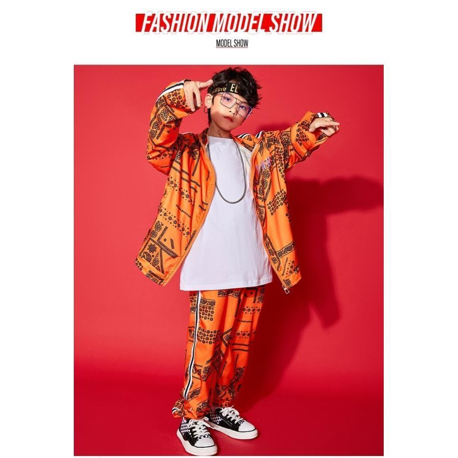 キッズダンス衣装セットアップ ヒップホップ ファッション ダンス衣装 ペイズリー柄 黒 オレンジ 水色の画像