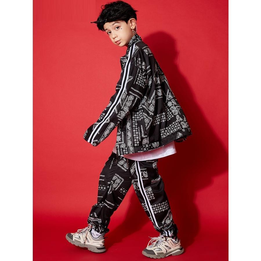 キッズダンス衣装セットアップ ヒップホップ ファッション ダンス衣装 ペイズリー柄 黒 オレンジ 水色の画像