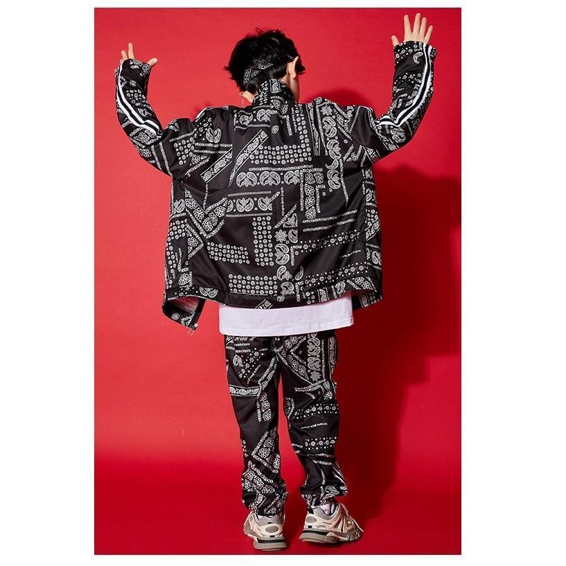 キッズダンス衣装セットアップ ヒップホップ ファッション ダンス衣装 ペイズリー柄 黒 オレンジ 水色の画像