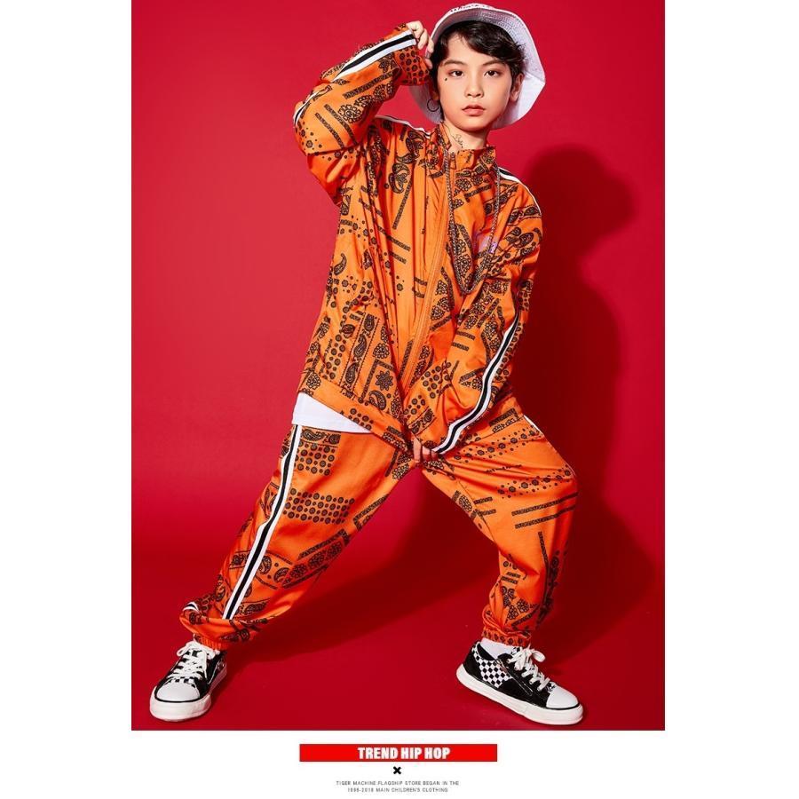 キッズダンス衣装セットアップ ヒップホップ ファッション ダンス衣装 ペイズリー柄 黒 オレンジ 水色の画像