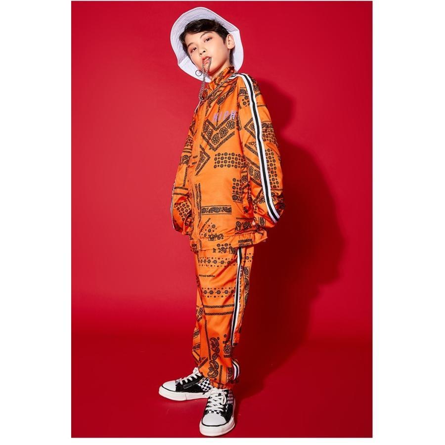 キッズダンス衣装セットアップ ヒップホップ ファッション ダンス衣装 ペイズリー柄 黒 オレンジ 水色の画像