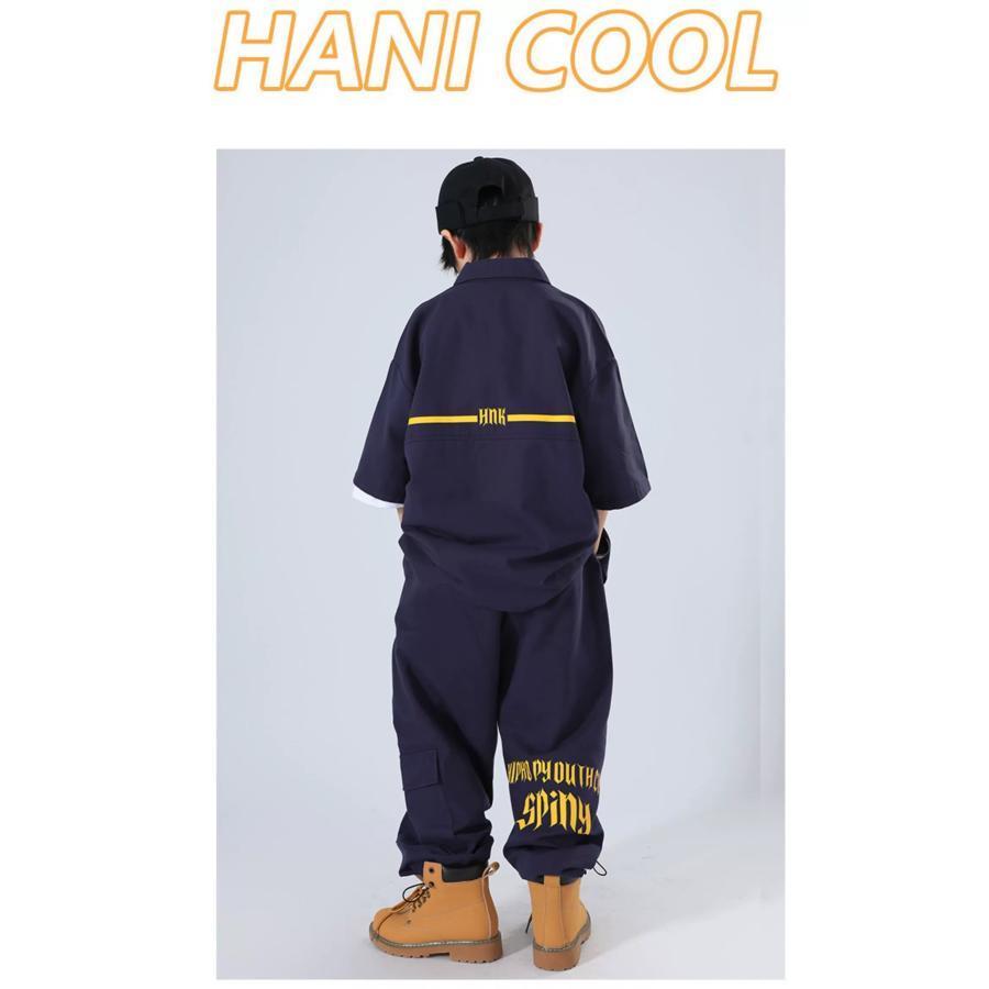 キッズ ダンス 衣装 ネイビー ヒップホップ ダンス衣装 セットアップ 子供ダンス服 派手 韓国 K-POP hiphop 男の子 ガールズ ダンス衣装 キッズ シャツ パンツの画像