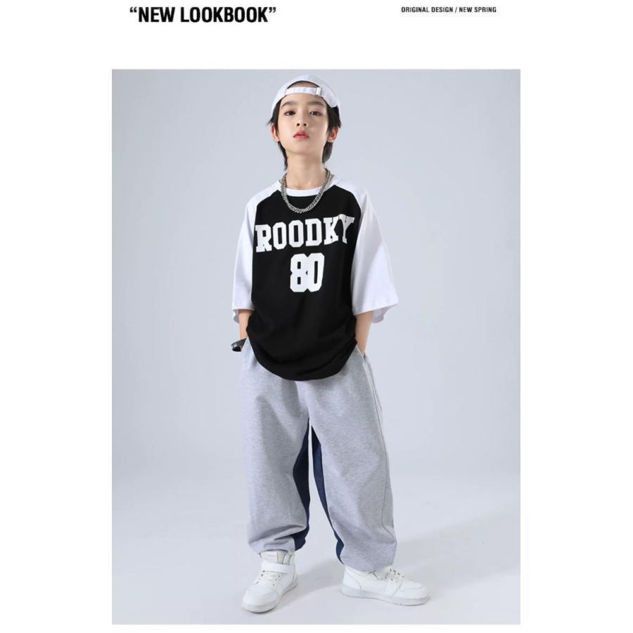 キッズ ダンス 衣装 黒 グレー ヒップホップ ダンス衣装 セットアップ 子供ダンス服 派手 韓国 K-POP Tシャツ パンツの画像