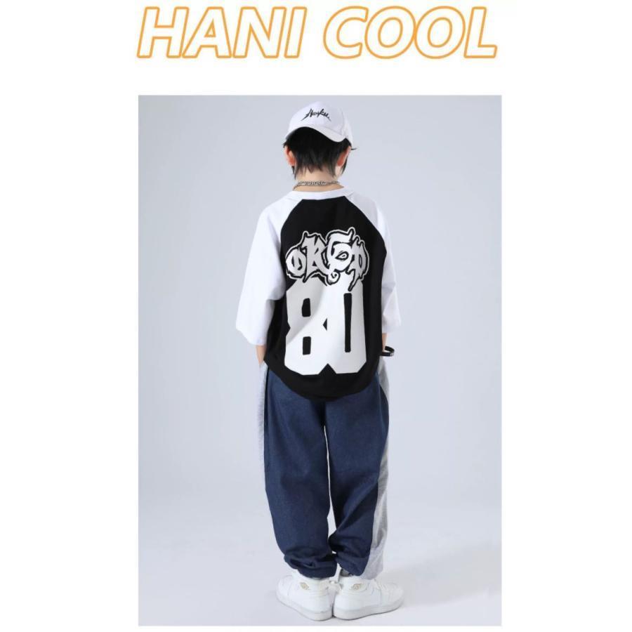 キッズ ダンス 衣装 黒 グレー ヒップホップ ダンス衣装 セットアップ 子供ダンス服 派手 韓国 K-POP Tシャツ パンツの画像