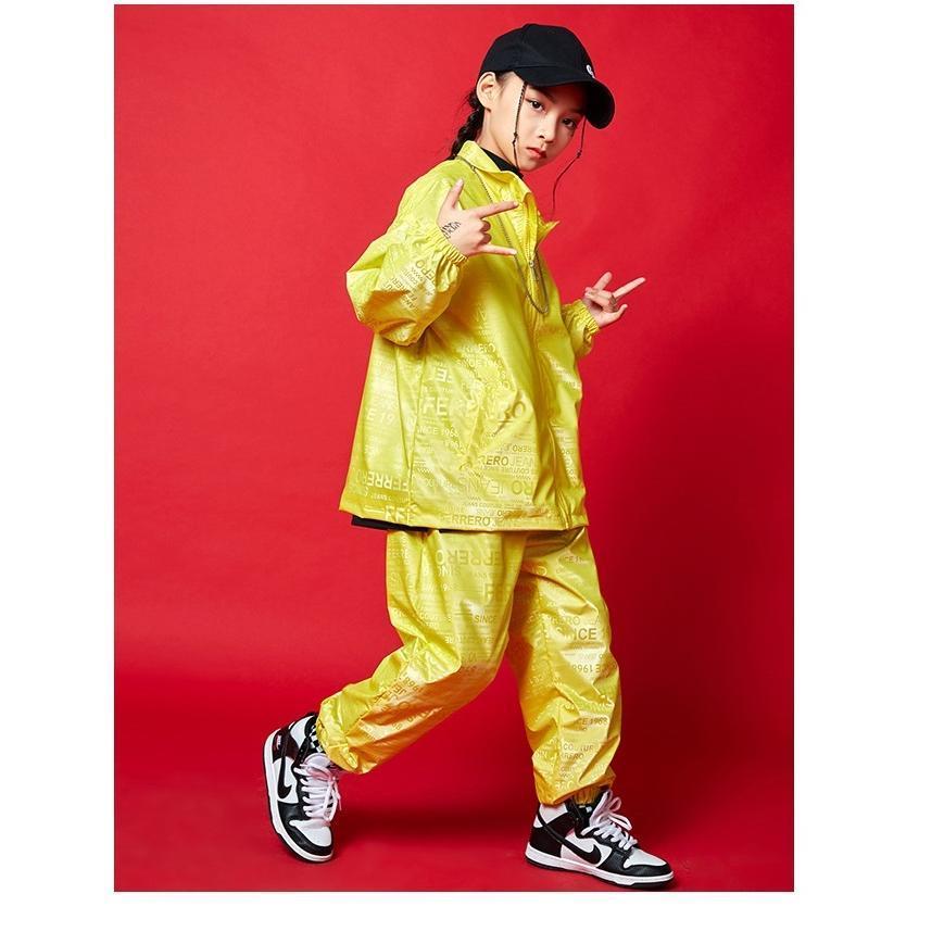 ウィンドブレーカー 上下 ヒップホップ ダンス衣装 セットアップ 派手 K-POP 韓国 シルバー 黄色の画像