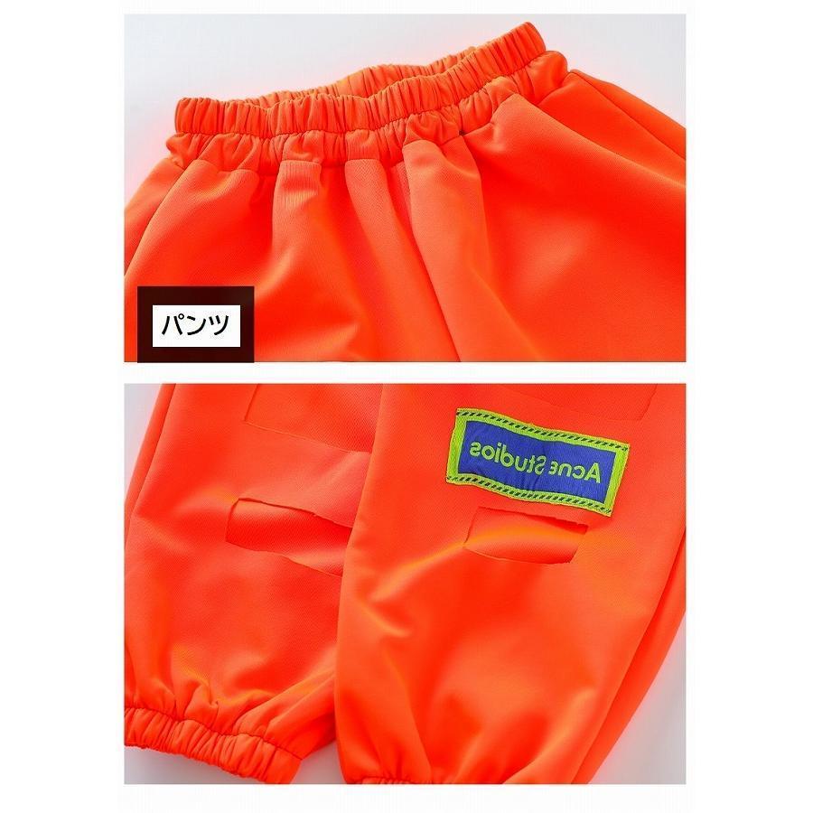 キッズダンス衣装 セットアップ ガールズ ヒップホップ 派手 へそ出し トップス パンツ K-POP 韓国 黒 オレンジ フラッグチェックの画像