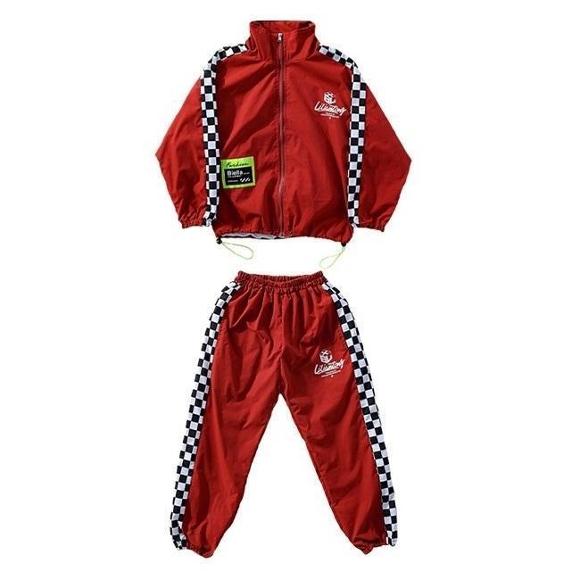 ウィンドブレーカー キッズ ダンス衣装 上下 ジャージ ヒップホップ ファッション 派手 男の子 ガールズ ジャケット パンツ 韓国 K-POPの画像