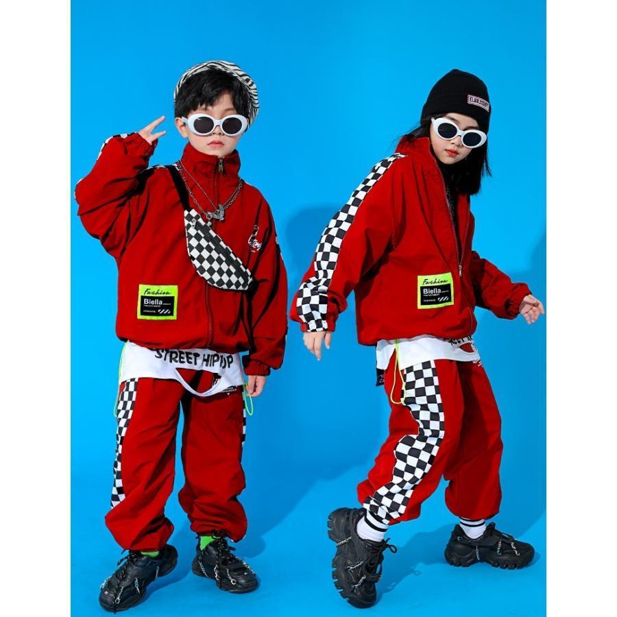ウィンドブレーカー キッズ ダンス衣装 上下 ジャージ ヒップホップ ファッション 派手 男の子 ガールズ ジャケット パンツ 韓国 K-POPの画像