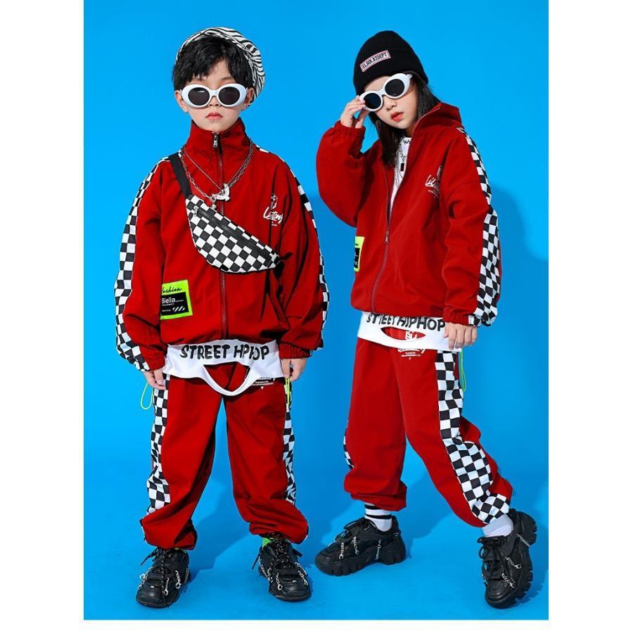 ウィンドブレーカー キッズ ダンス衣装 上下 ジャージ ヒップホップ ファッション 派手 男の子 ガールズ ジャケット パンツ 韓国 K-POPの画像