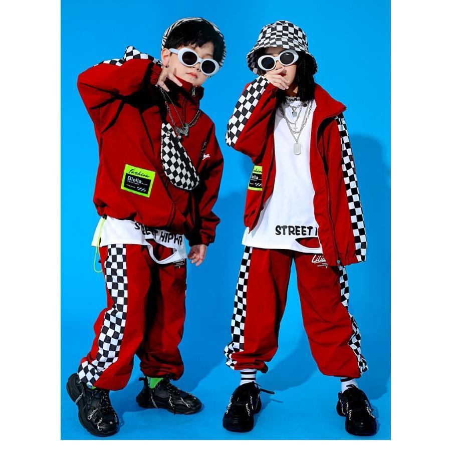 ウィンドブレーカー キッズ ダンス衣装 上下 ジャージ ヒップホップ ファッション 派手 男の子 ガールズ ジャケット パンツ 韓国 K-POPの画像