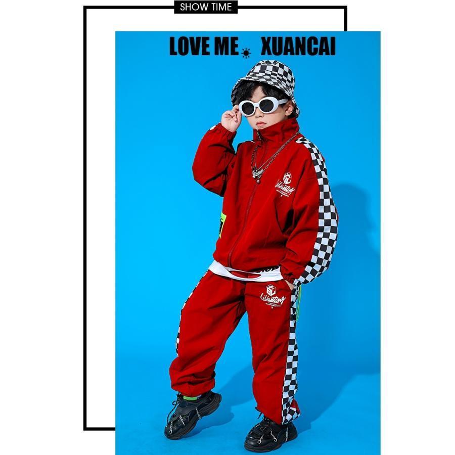 ウィンドブレーカー キッズ ダンス衣装 上下 ジャージ ヒップホップ ファッション 派手 男の子 ガールズ ジャケット パンツ 韓国 K-POPの画像