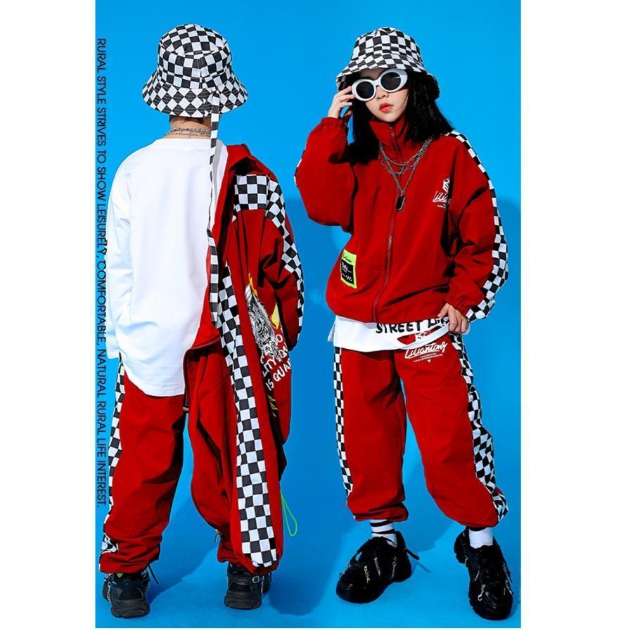 ウィンドブレーカー キッズ ダンス衣装 上下 ジャージ ヒップホップ ファッション 派手 男の子 ガールズ ジャケット パンツ 韓国 K-POPの画像