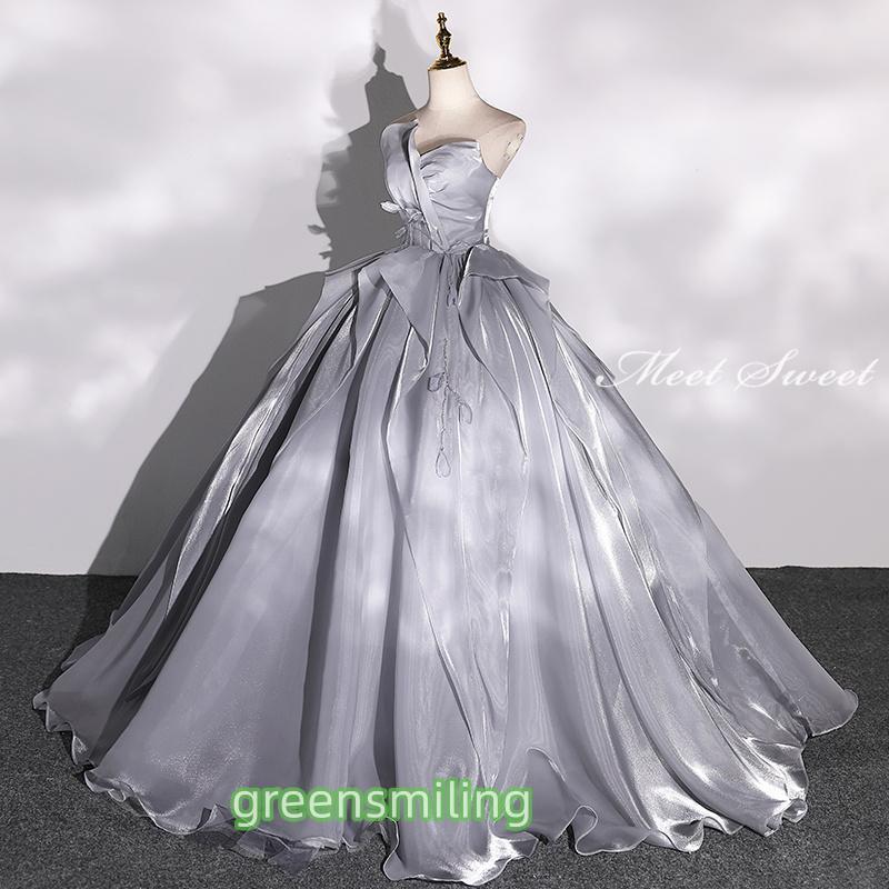 【n】ロングドレス　グレー 結婚式 母親ドレス グレースパンコールレース・マザーズドレス 長袖