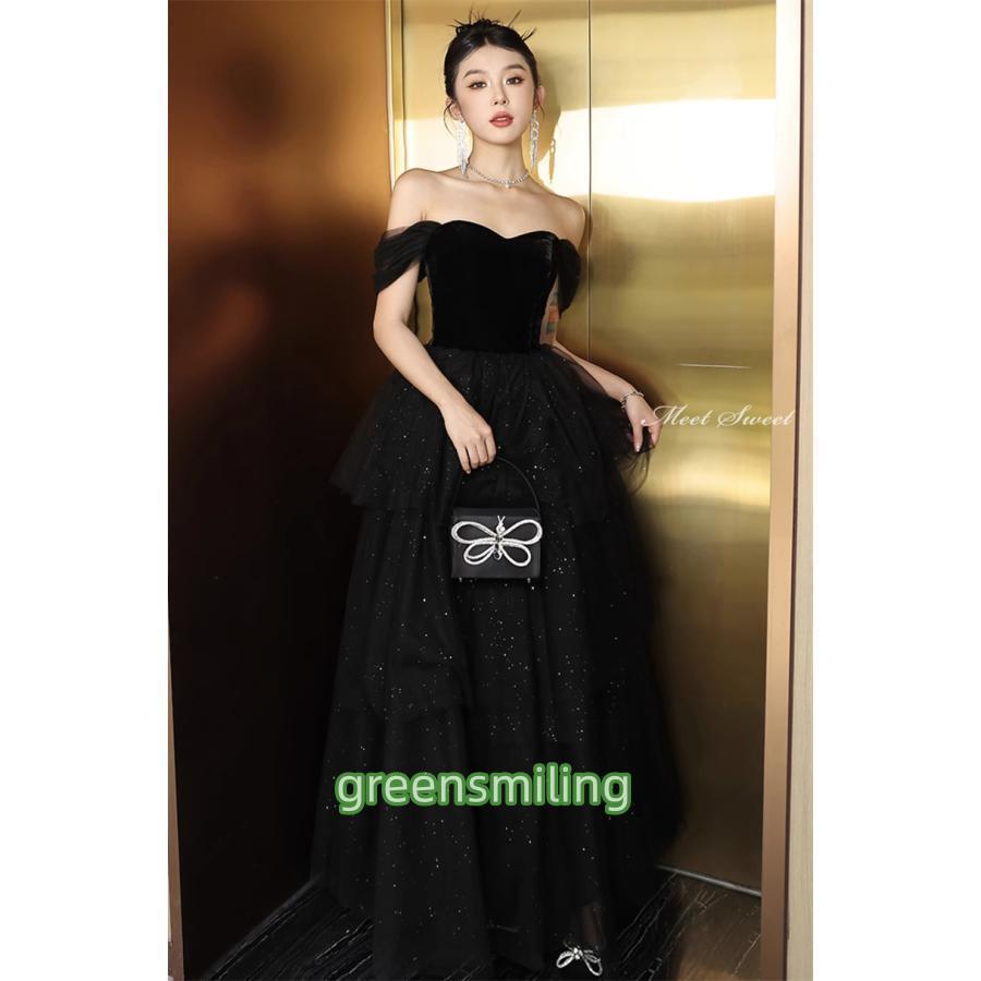 カラードレス ブラック オフショルダー プリンセスドレス 結婚式