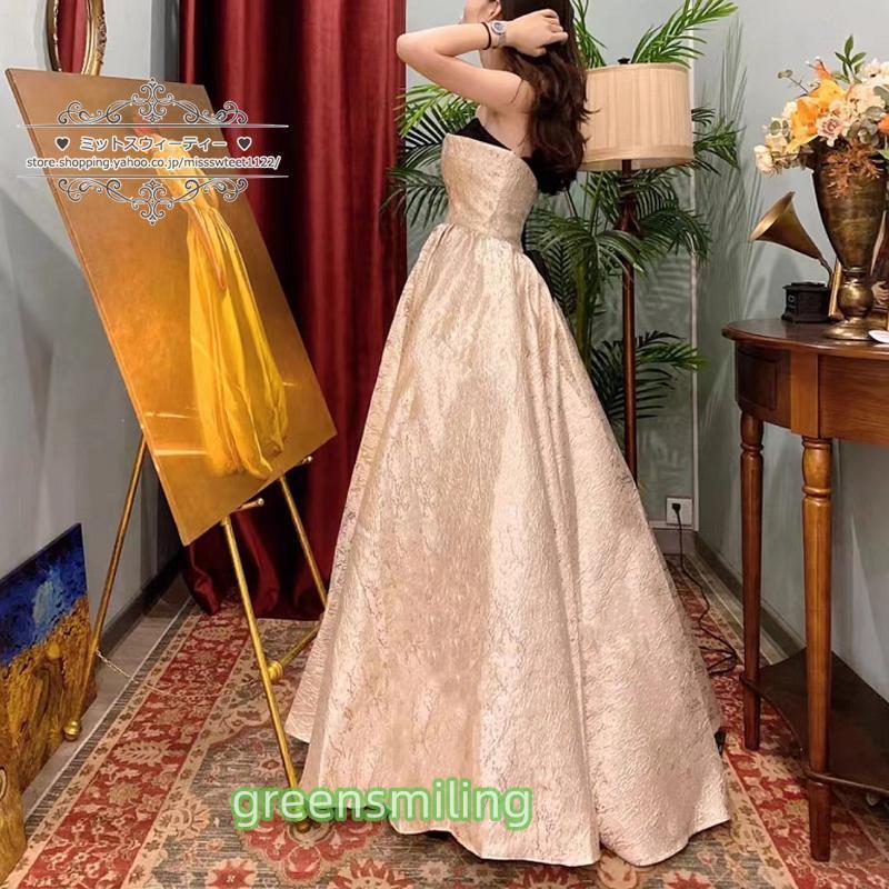 カラードレス ブルー シャンパン ロングドレス 演奏会 イブニング