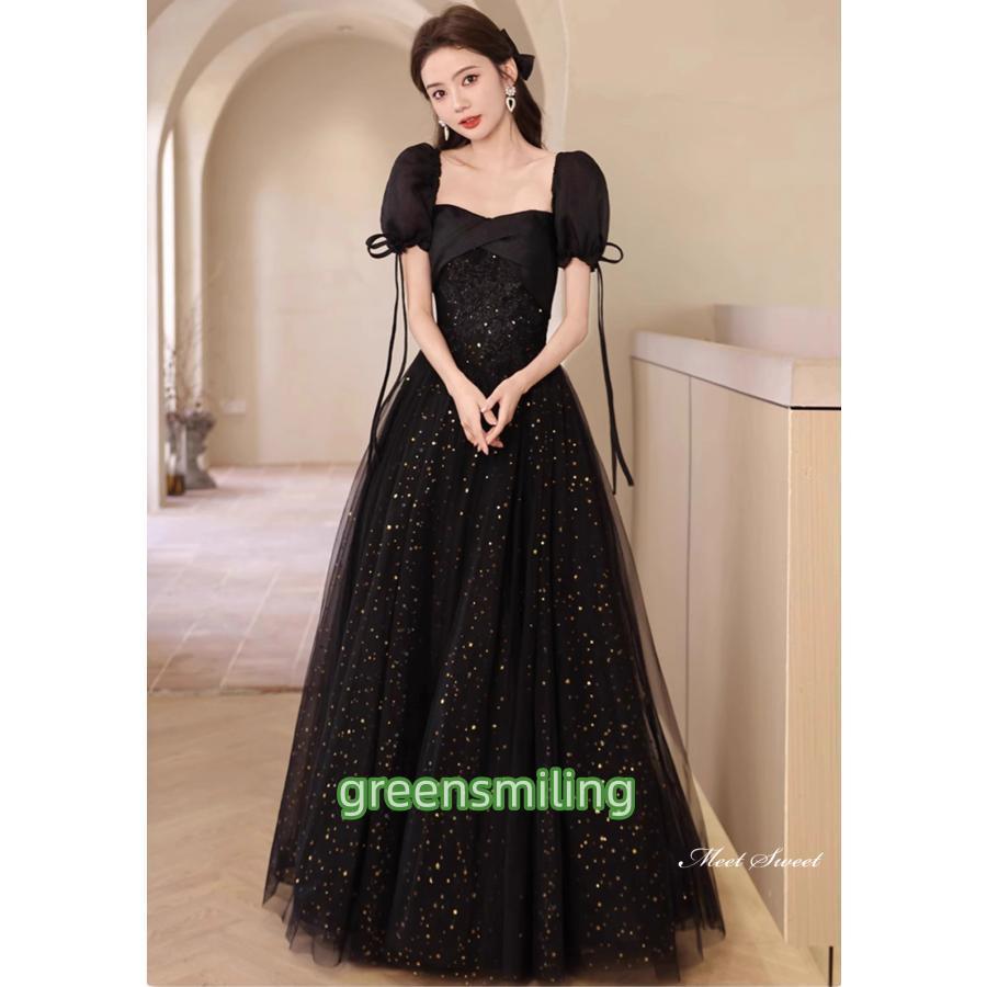 カラードレス ロングドレス パーティードレス 半袖 ブラック チュール ウェディングドレス ウエディングドレス 結婚式 二次会 花嫁 前撮り 演奏会 発表会 カラードレス ロングドレス パーティードレス 半袖 ブラック チュール