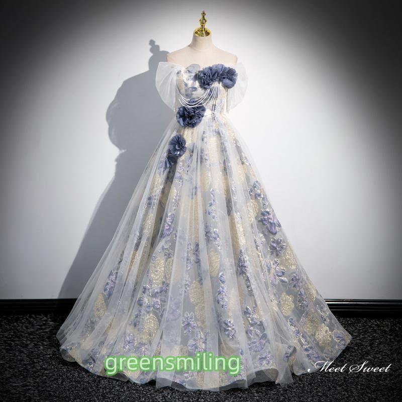 カラードレス 2Way ロングドレス パーティードレス イー 花柄 青 ウェディングドレス ウエディングドレス 結婚式 二次会 花嫁 前撮り 演奏会 発表会 | ブランド登録なし