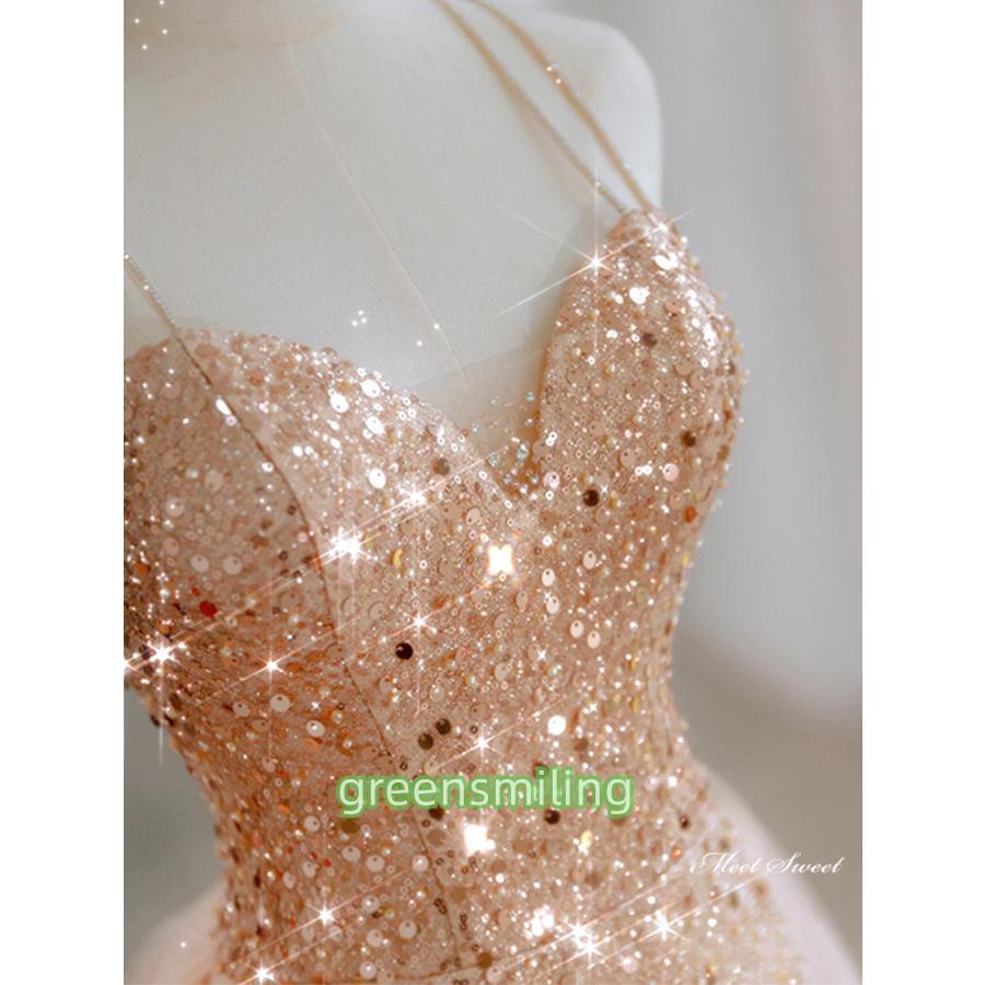 カラードレス ロングドレス パーティードレス ピンクゴールド キラキラ