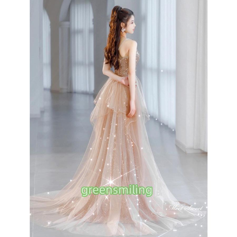 カラードレス ロングドレス パーティードレス ピンクゴールド キラキラ