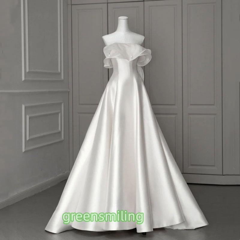 ウェディングドレス ウエディングドレス 二次会 2.5次会 結婚式 披露宴 前撮り 後撮り ブライダル ロングドレス 花嫁 Aラインドレス サテン ビスチェ ベアトップ の商品画像
