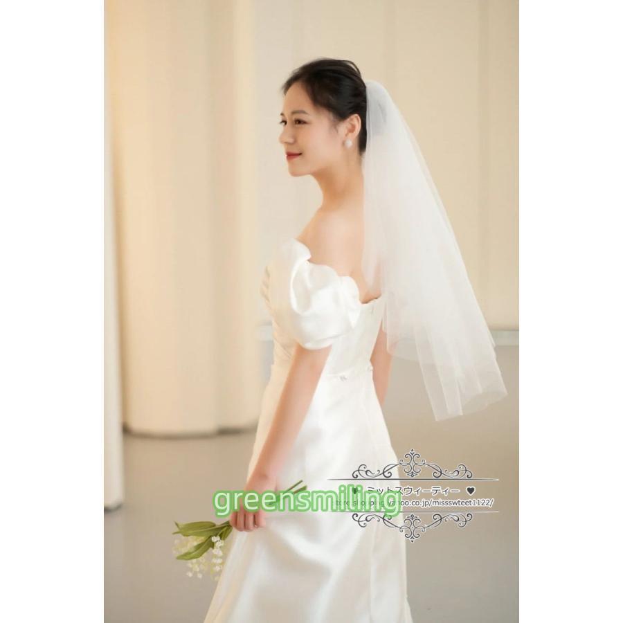 ウェディングドレス 二次会 結婚式 パフスリーブ ブライダル サテン オフショルダー 前撮り 花嫁 リゾートウェディング 記念撮影 レトロ 誕生日パーティーの画像