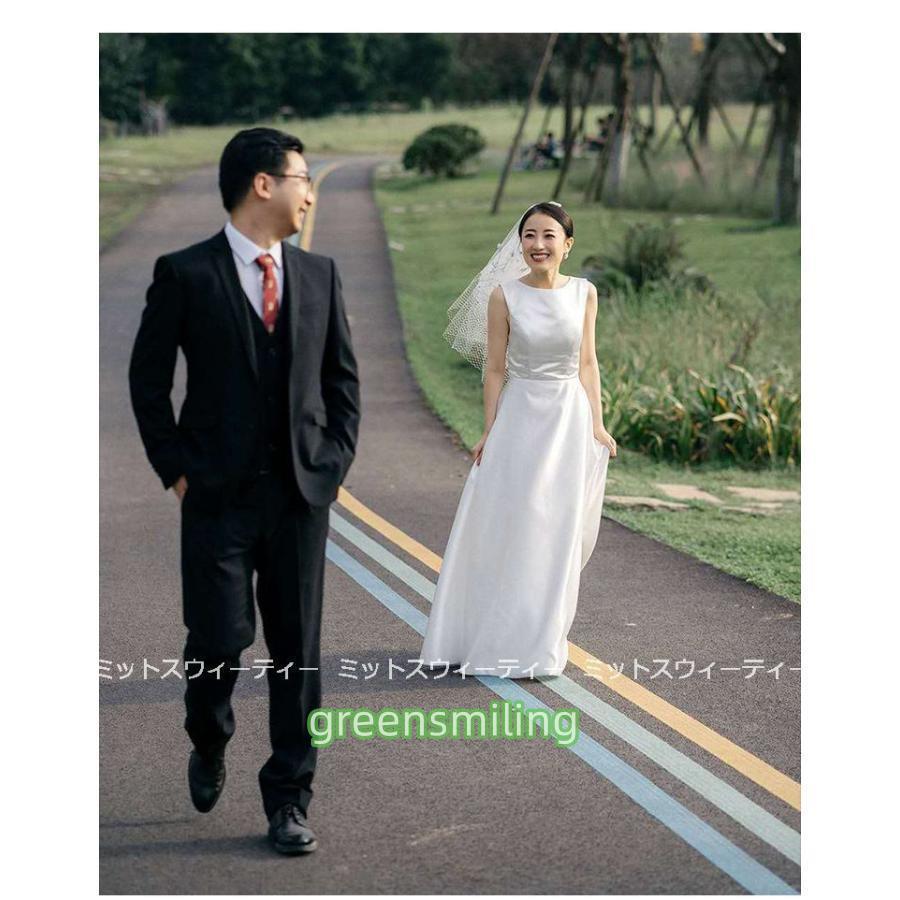 ウェディングドレス 袖なし 白 Aラインドレス 花嫁 二次会 大きい