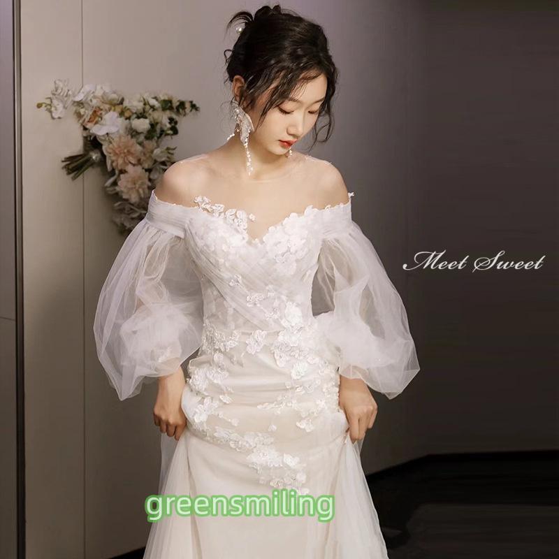 ウェディングドレス ウエディングドレス 二次会 結婚式 前撮り ブライダル ロングドレス 花嫁 スレンダードレス スレンダーラインドレス 長袖 オフショルダー ウェディングドレス ウエディングドレス 二次会 結婚式 前撮り