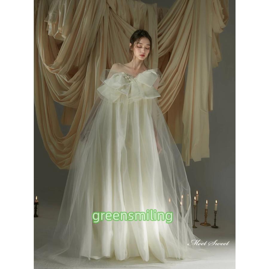 ウェディングドレス ロングドレス スレンダーライン ベアトップ