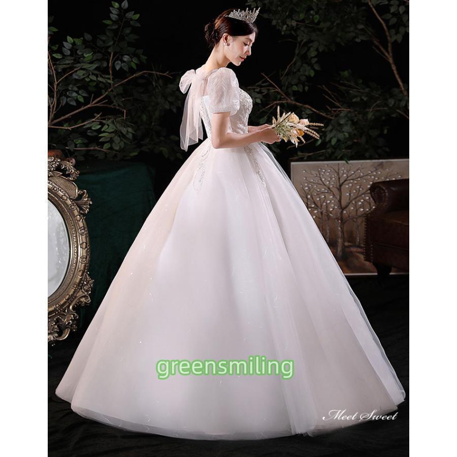 ウェディングドレス ロングドレス プリンセスラインドレス 半袖