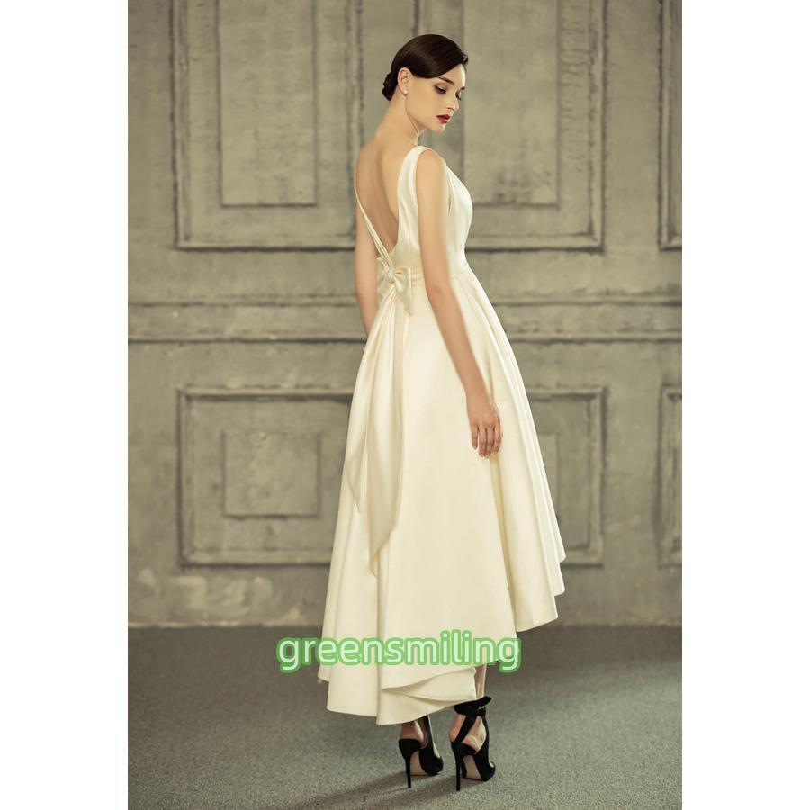 ウェディングドレス 二次会 花嫁 結婚式 披露宴 ミモレ丈ドレス サテン