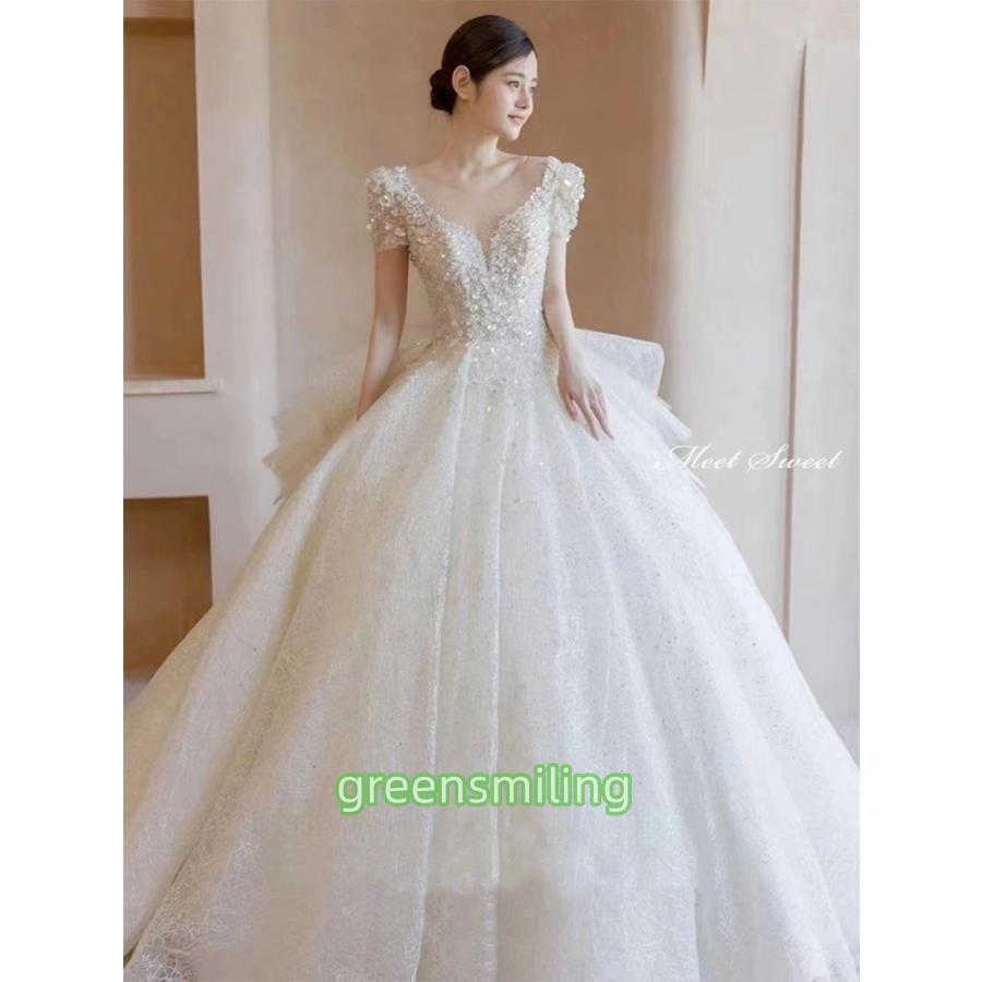 ウェディングドレス ウエディングドレス 二次会 結婚式 前撮り ブライダル ロングドレス 花嫁 プリンセスドレス プリンセスラインドレス 半袖 キラキラ 華やか | ブランド登録なし | 06
