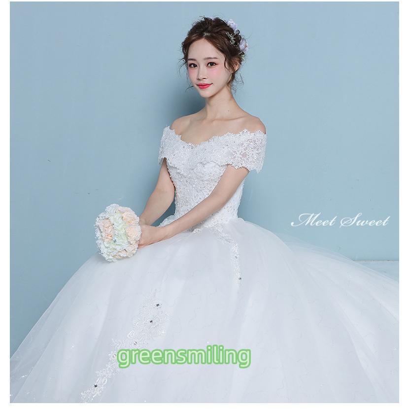 ウェディングドレス ウエディングドレス オフショルダー 二次会 結婚式 前撮り ブライダル ロングドレス 花嫁 プリンセスドレス プリンセスラインドレス 安いの画像