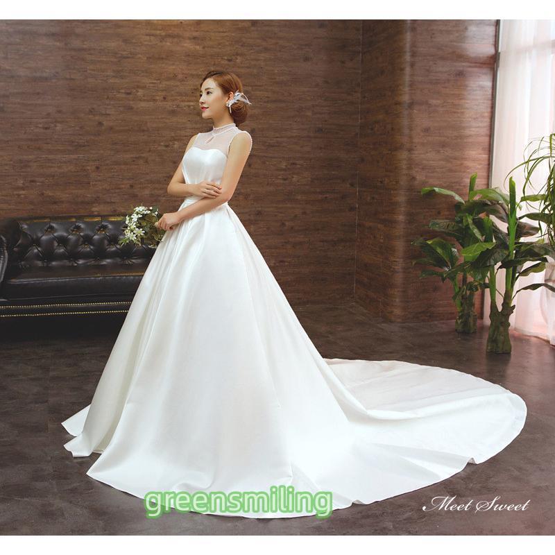 ウェディングドレス ロングドレス Aラインドレス ノースリーブ 二次会