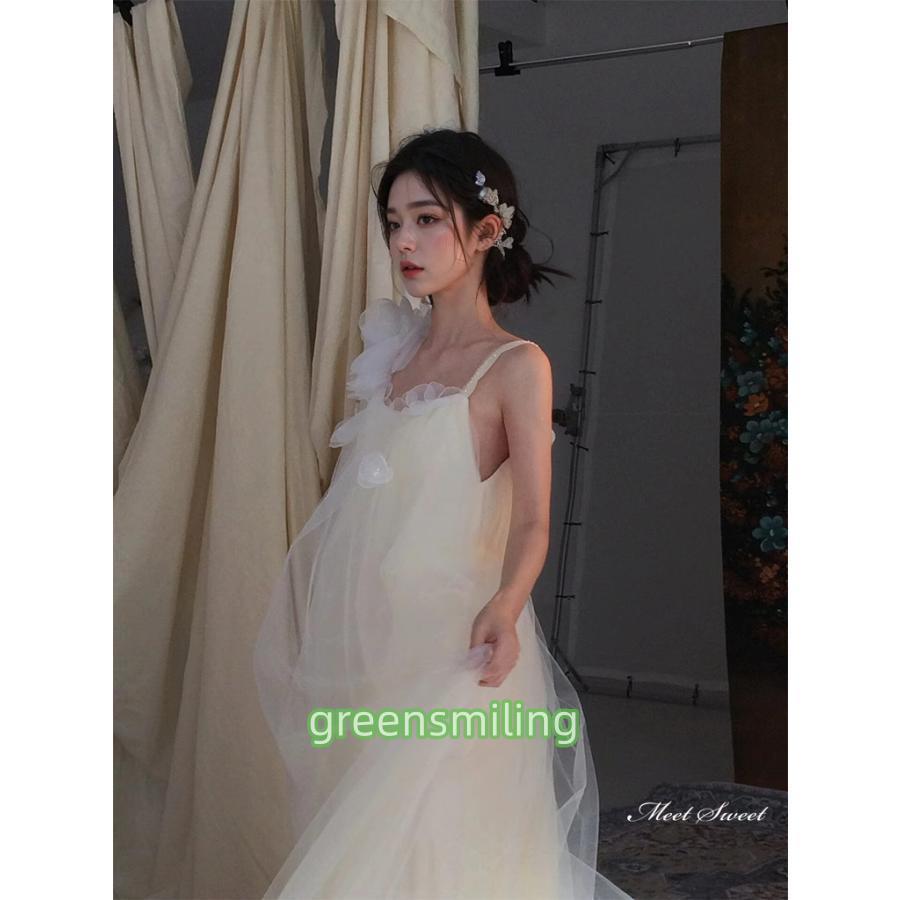 ウェディングドレス ロングドレス スレンダーライン Aラインドレス ノースリーブ 二次会 結婚式 前撮り 花嫁 ウエディングドレス チュール ブライダルの画像
