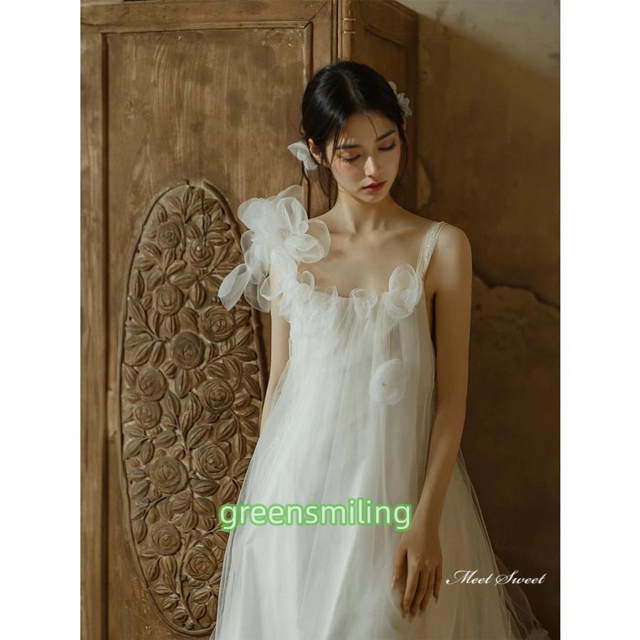 ウェディングドレス ロングドレス スレンダーライン Aラインドレス ノースリーブ 二次会 結婚式 前撮り 花嫁 ウエディングドレス チュール ブライダルの画像