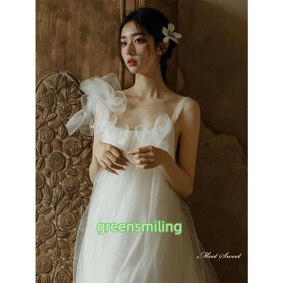 ウェディングドレス ロングドレス スレンダーライン Aラインドレス ノースリーブ 二次会 結婚式 前撮り 花嫁 ウエディングドレス チュール ブライダルの画像