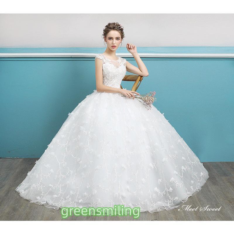 ウェディングドレス ロングドレス プリンセスラインドレス フレンチスリーブ 二次会 結婚式 前撮り 花嫁 ウエディングドレス チュール 挙式 ブライダルの画像