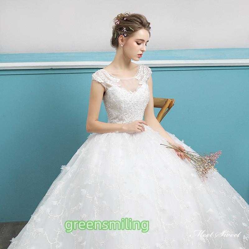 ウェディングドレス ロングドレス プリンセスラインドレス フレンチスリーブ 二次会 結婚式 前撮り 花嫁 ウエディングドレス チュール 挙式 ブライダルの画像