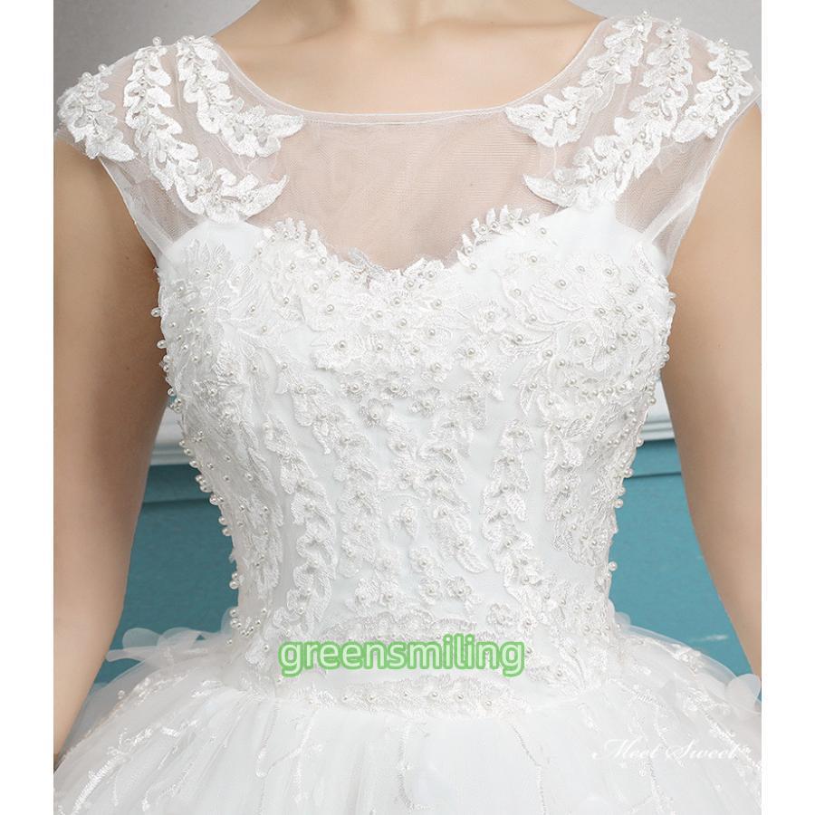ウェディングドレス ロングドレス プリンセスラインドレス フレンチスリーブ 二次会 結婚式 前撮り 花嫁 ウエディングドレス チュール 挙式 ブライダルの画像