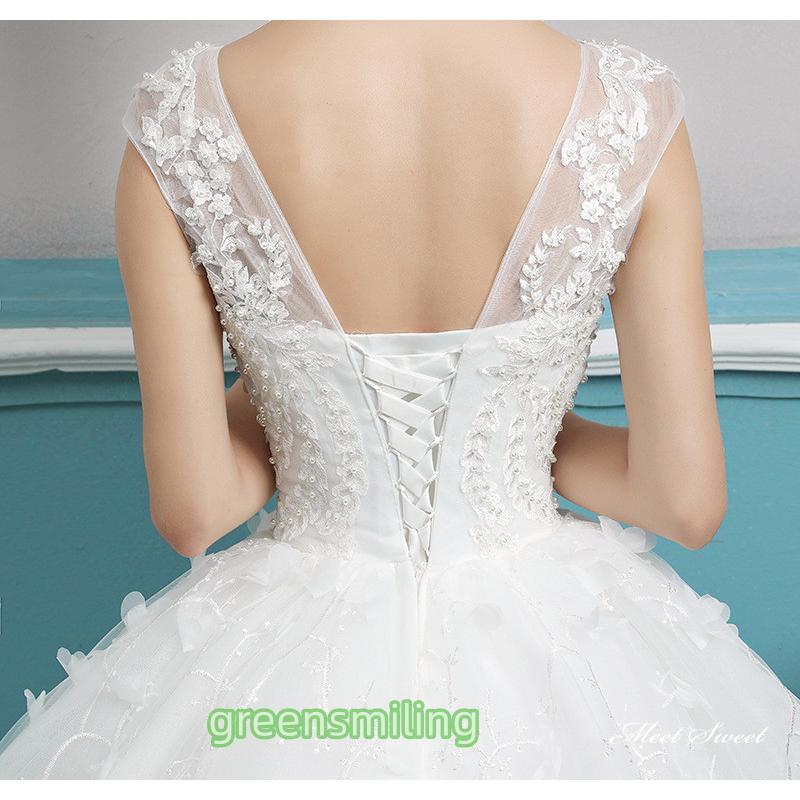 ウェディングドレス ロングドレス プリンセスラインドレス フレンチスリーブ 二次会 結婚式 前撮り 花嫁 ウエディングドレス チュール 挙式 ブライダルの画像