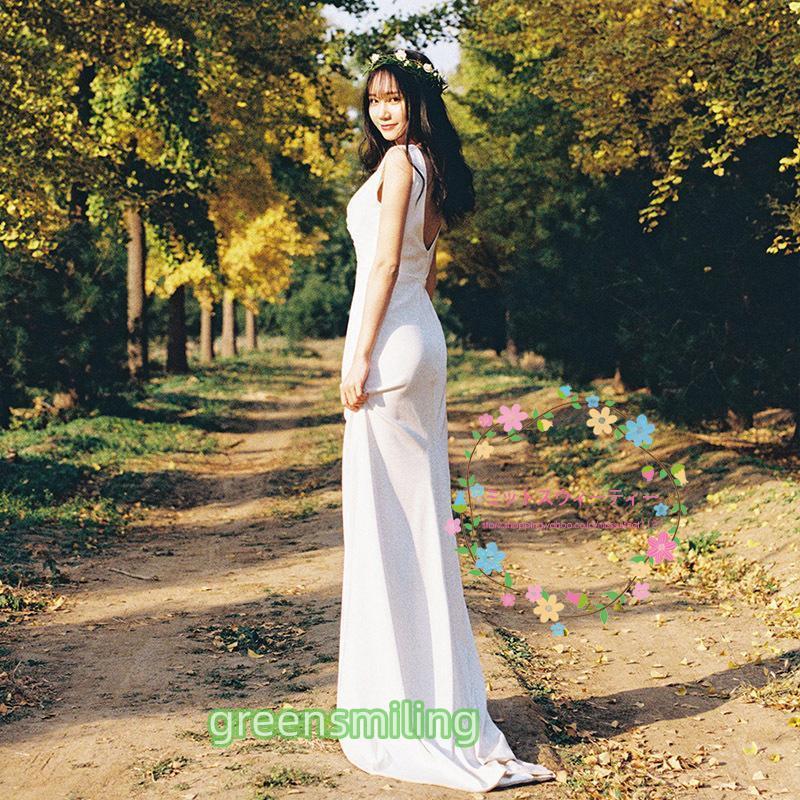 ウェディングドレス ロング丈 パーティー マーメイドライン スレンダー