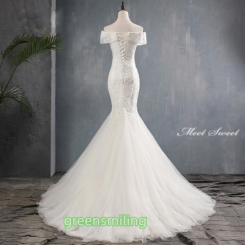 ウェディングドレス ウエディングドレス オフショルダー 二次会 結婚式 前撮り ブライダル ロングドレス 花嫁 マーメードドレス マーメイドラインドレス レースの画像