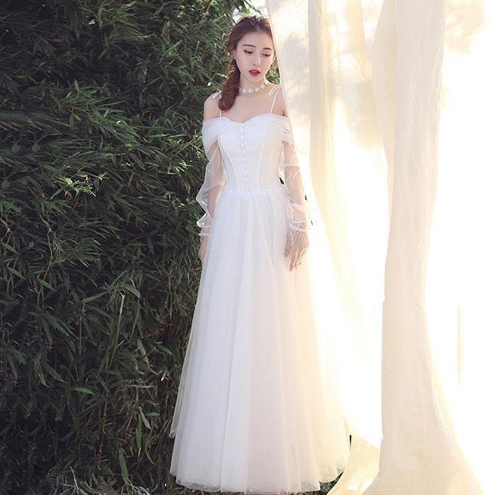 ウエディングドレス 結婚式 二次会 袖あり 花嫁 披露宴 ウェディングドレス ロングドレス ブライダル Aラインドレス wedding dress ホワイト 長袖 セミオーダー ウエディングドレス 結婚式 二次会 袖あり 花嫁 披露宴 ウェディング