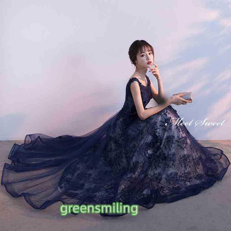 カラードレス ロングドレス ネイビー 花柄 ノースリーブ パーティー