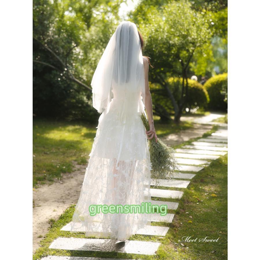 ウェディングドレス ノースリーブ チュール フラワー キャミソール