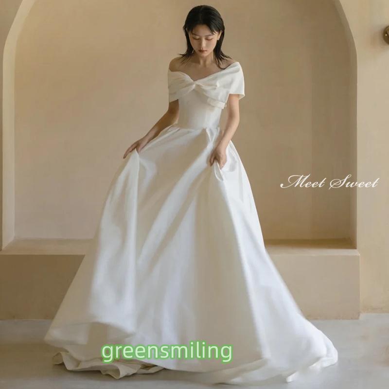 ウェディングドレス ウエディングドレス 二次会 2.5次会 結婚式 披露宴 前撮り 後撮り ブライダル ロングドレス 花嫁 Aラインドレス サテン 白 オフショルダー ウェディングドレス ウエディングドレス 二次会 2.5次会 結婚式 披露宴